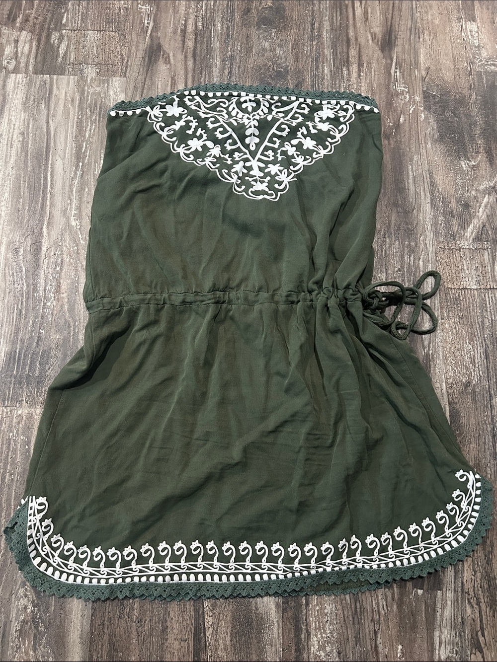 Olive Green Strapless Embroidered dress